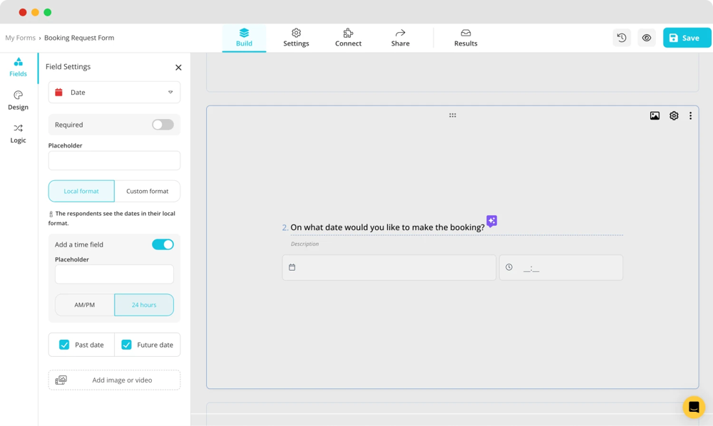 Agregar secciones de fecha y hora a tu formulario de reserva
