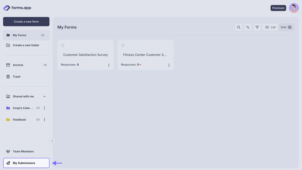 An image showing how you can access the “My Submissions” page from your Dashboard