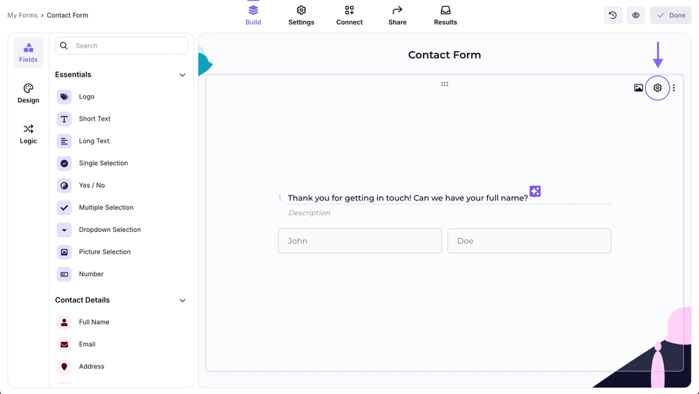An image showing how you can access the field settings of the needed field by clicking the “Gear” icon on it