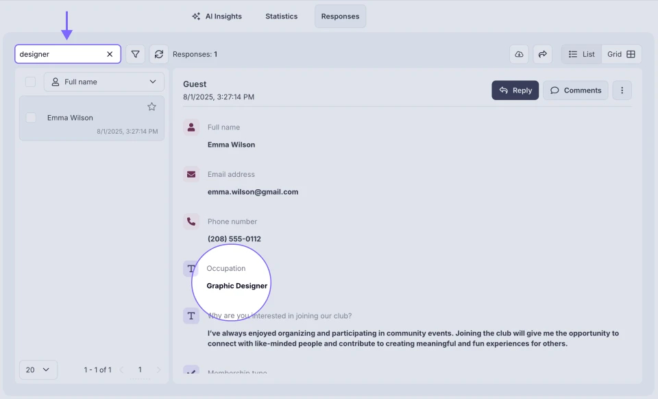 An image showing the search bar where you can enter the data to find relevant responses