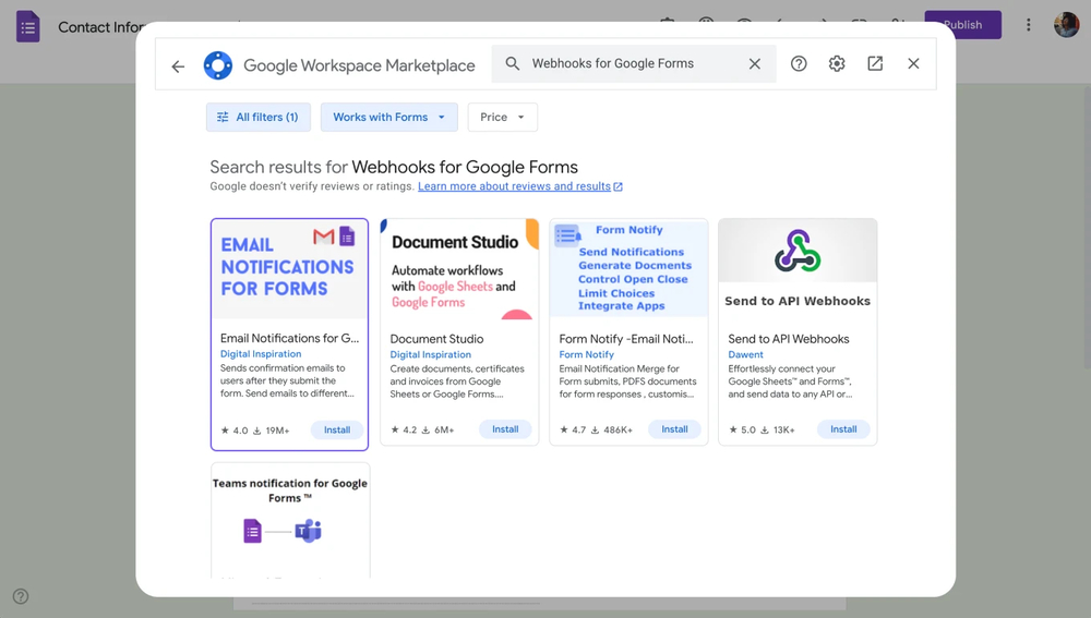 Open the webhooks add-on