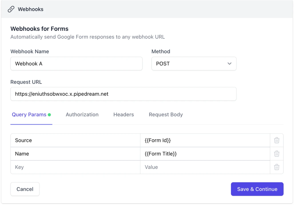 Adding the webhook URL