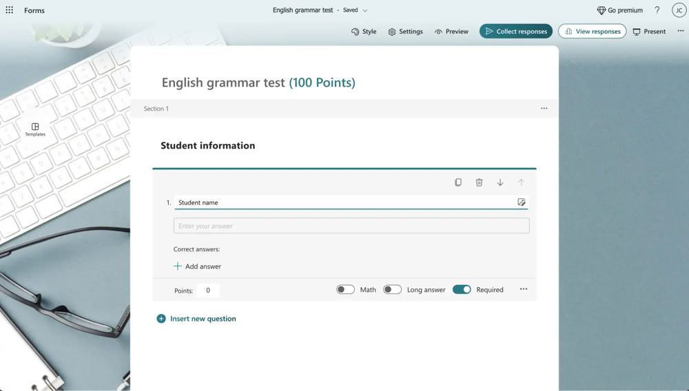 Füge/Füge die Fragen anpassen