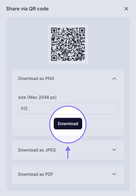 An image highlighting the Download button, which you need to press to download your QR code file