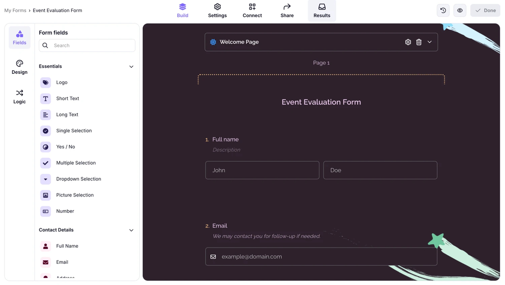 A screenshot highlighting the results tab