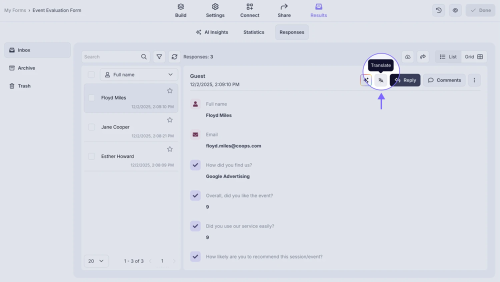 A screenshot highlighting the AI translation button