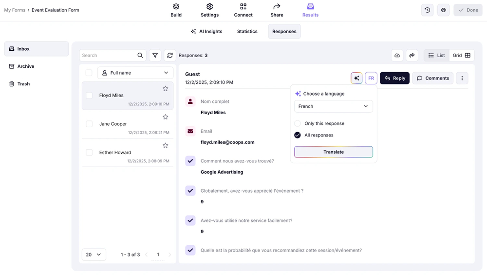 A screenshot showing the AI translation options