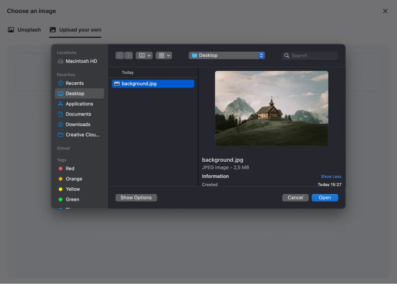 An image highlighting the “Upload your own” section you need to access and upload your own file