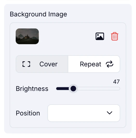 An image showing the settings area from the left menu where you can adjust your background picture