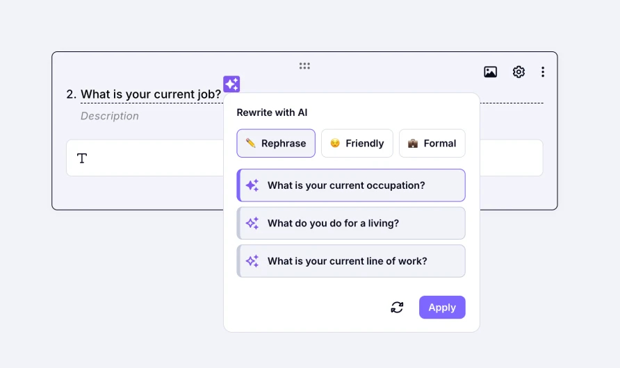 An image showing a pop-up with various question options to choose from