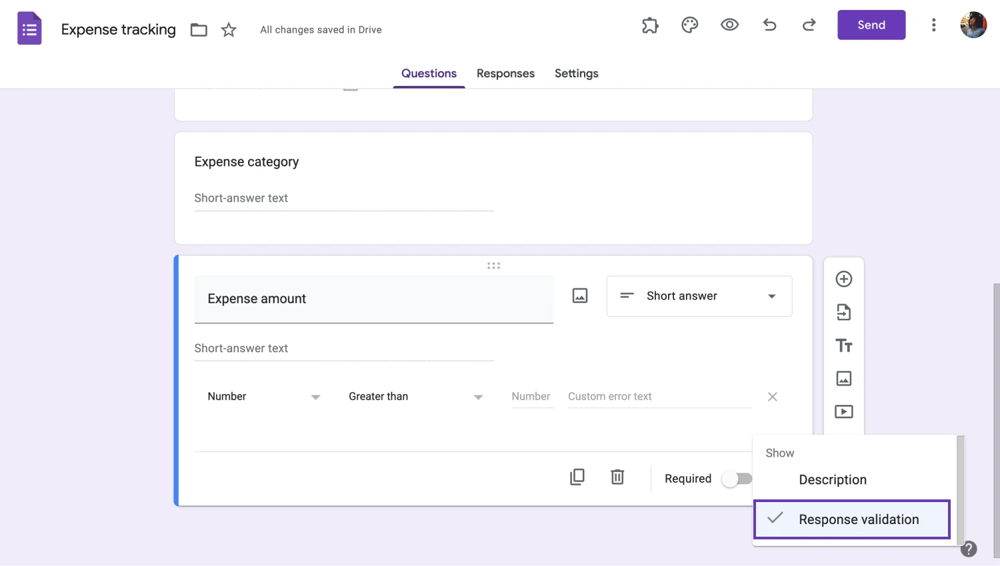 Haz clic en "Validación de respuesta"