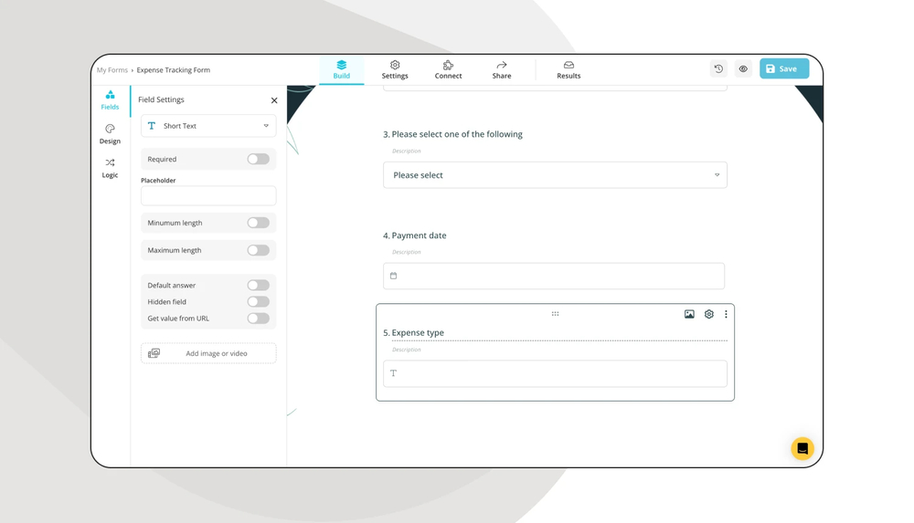 Agregue sus preguntas de seguimiento de gastos