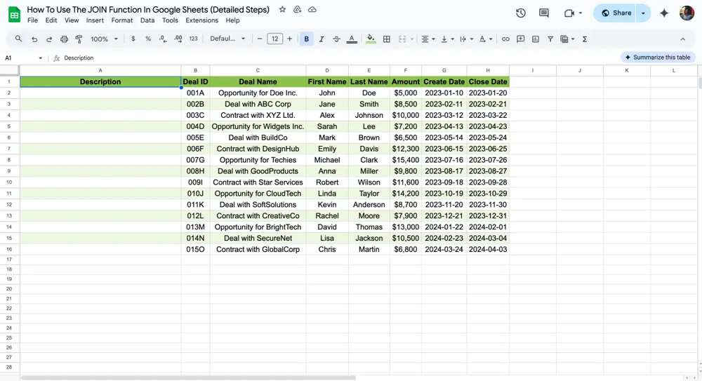 Choose the range of cells