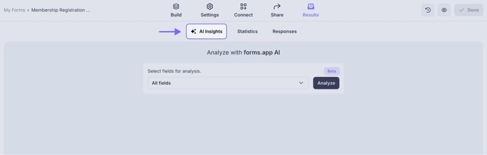 An image showing where the “AI Insights” button is located and how to access it through the “Results” section