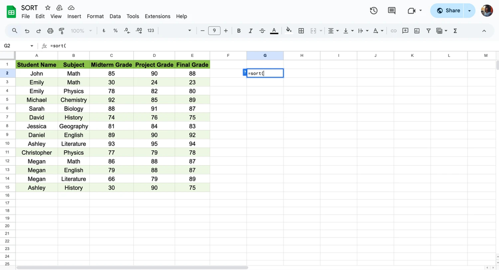 Commencez à taper la formule