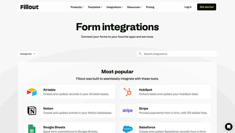 Integrations of Fillout