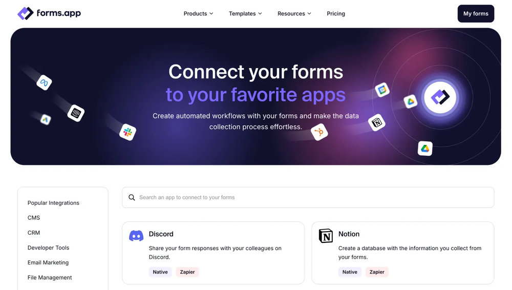 Integrations of forms.app