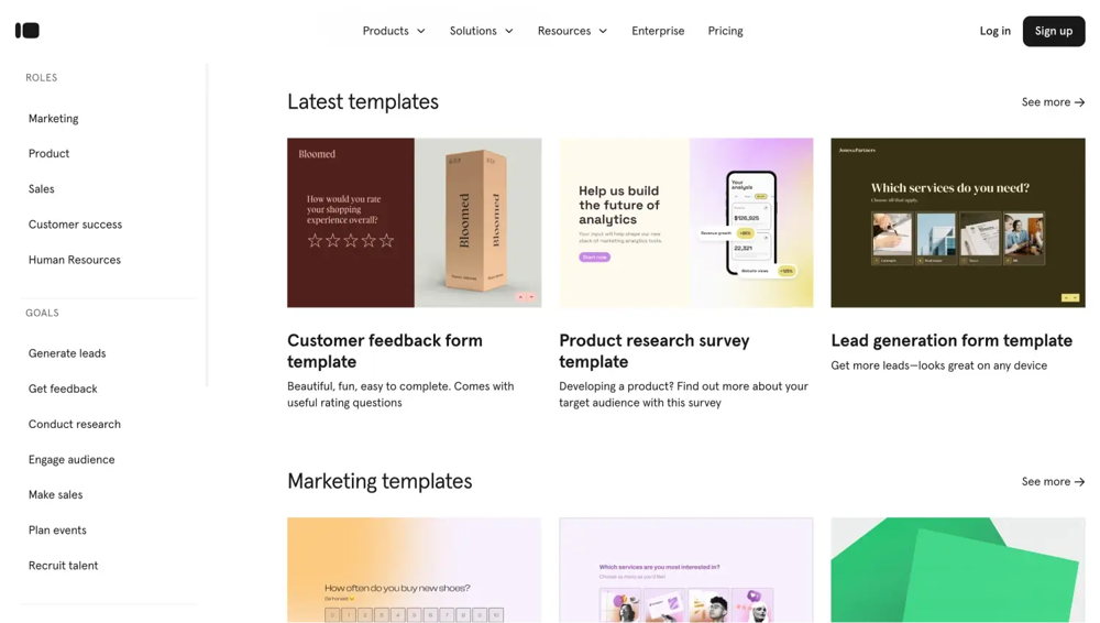 Galerie de modèles de Typeform