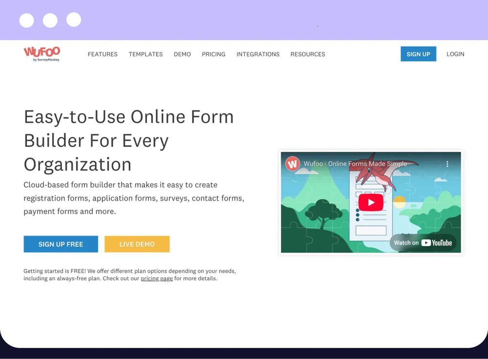 The homepage of Wufoo