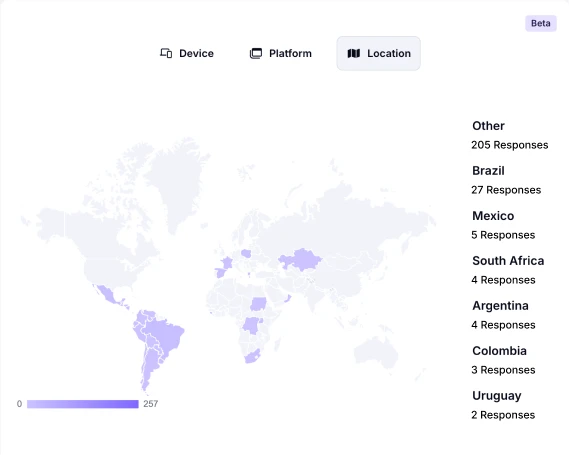 A world map that shows where people submit their forms from
