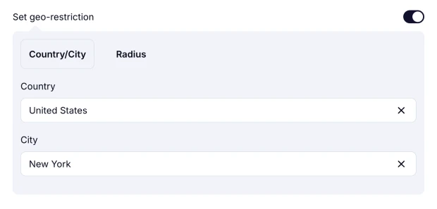An image showing an option of selecting a Country/City for the geo-restriction