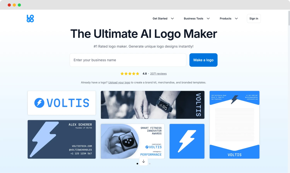 The homepage of Logo.com