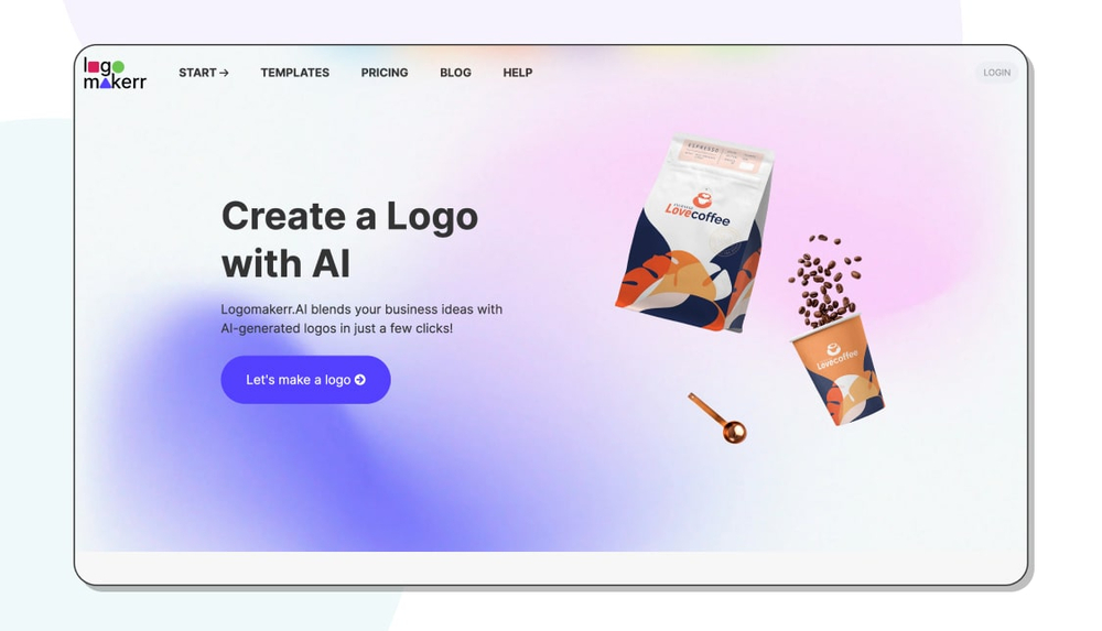 The homepage of Logomakerr.ai