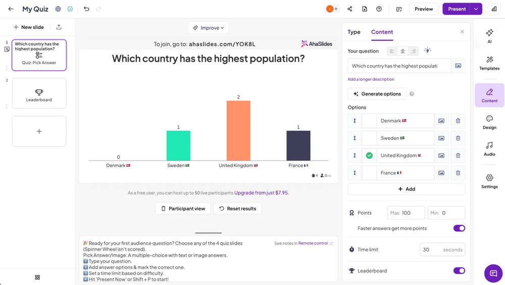 Workspace of AhaSlides