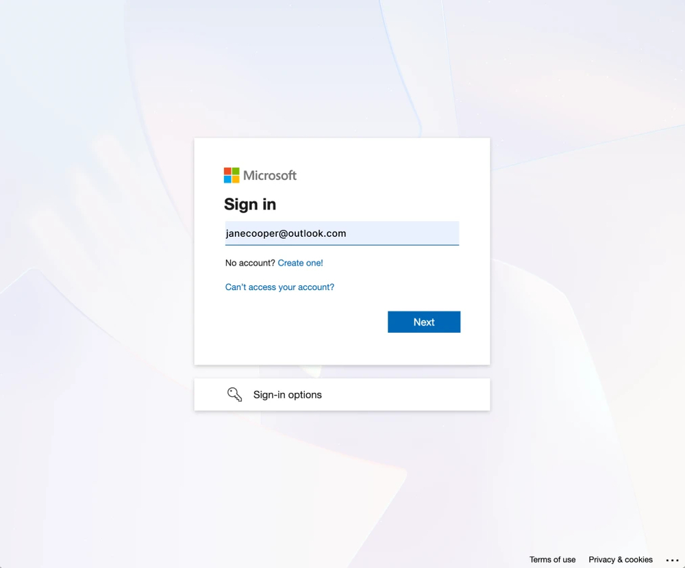 An image showing the pop-up appearing where you can start the connection by first logging in to your Microsoft account