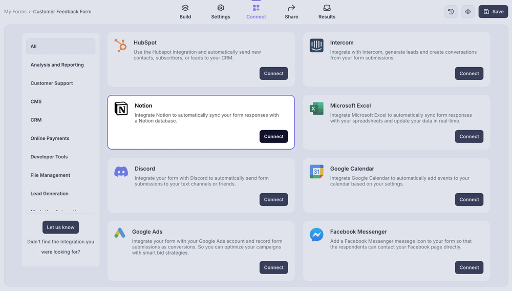 An image showing the “Notion integration” button, which you can easily find by accessing the “Connect” tab