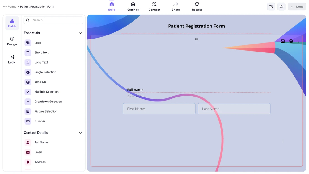 Add your form questions