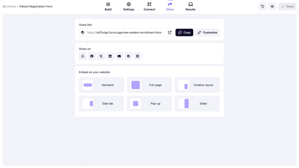 Share your patient registration form