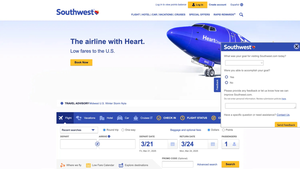 Southwest's visitor purpose example