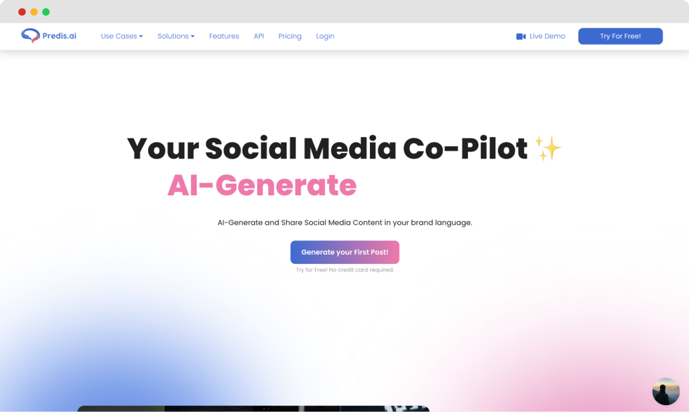 Die Homepage von Predis.ai