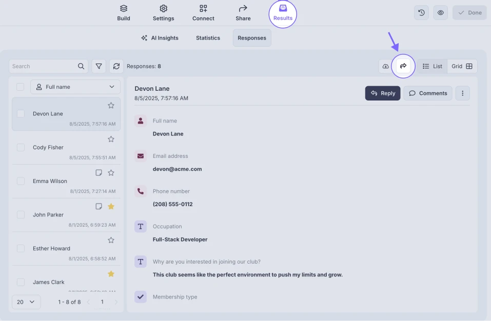 An image showing how you can navigate to the results privacy settings by accessing the Results tab