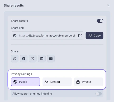 An image showing where the results’ privacy settings are located and what options you have