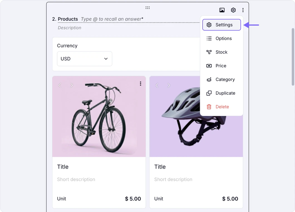 An image showing the “Settings” option you need to click to access to adjust your item further