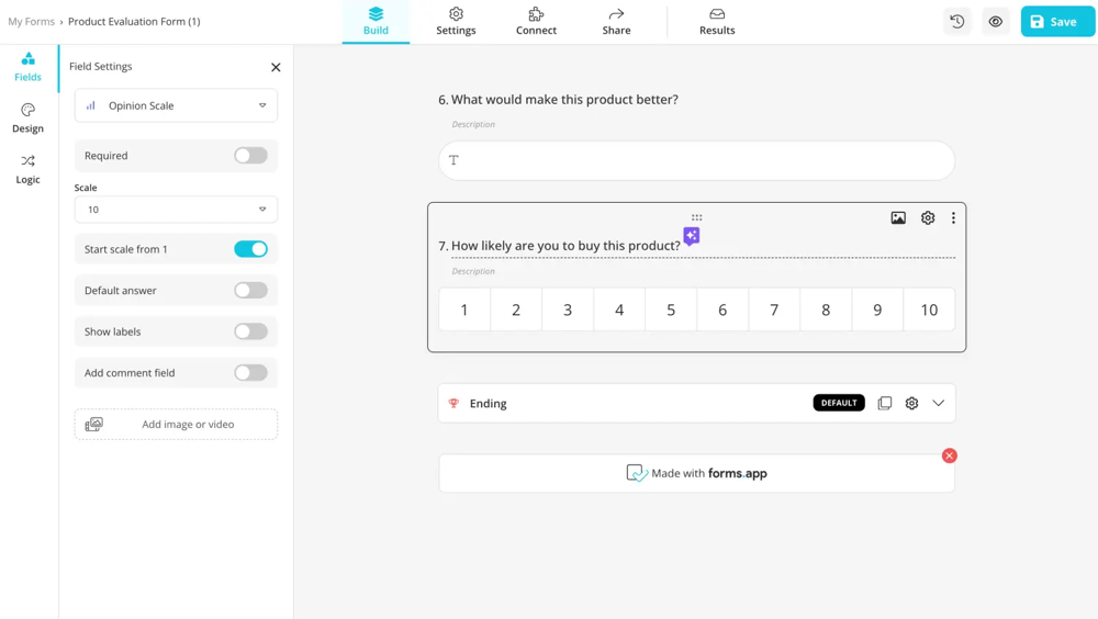 Add the rating questions