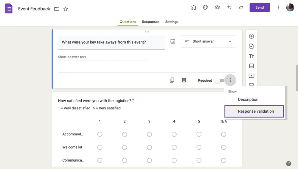 Click “Response validation”
