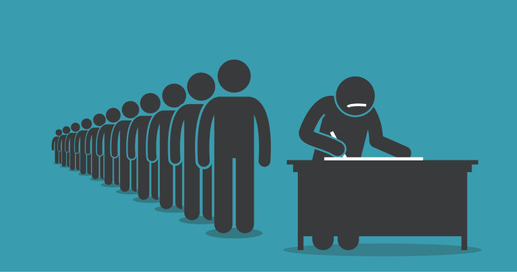 A queue for signing in a traditional petition campaign