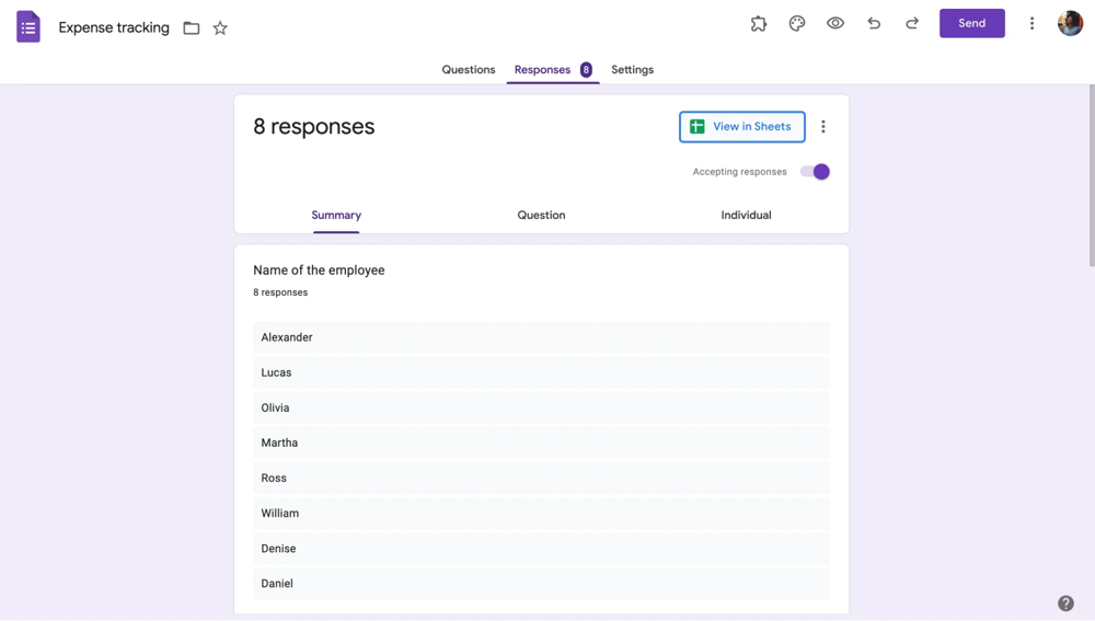Cliquez sur "Lien vers Sheets"