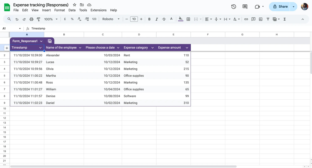 Vérifiez les réponses sur Sheets