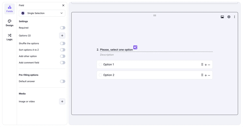 An image showing the settings you can adjust within the “Single Selection” field by pressing the “Gear” icon on the field