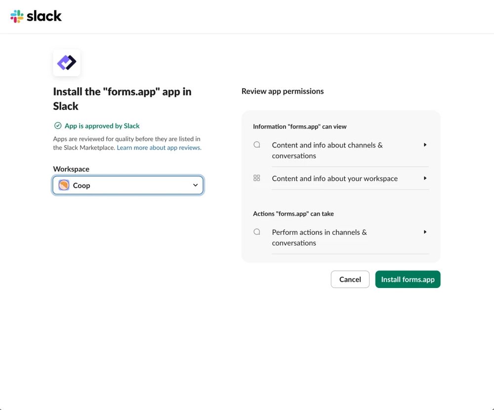 An image showing the pop-up where you need to select the workspace and grant permissions to start the connection