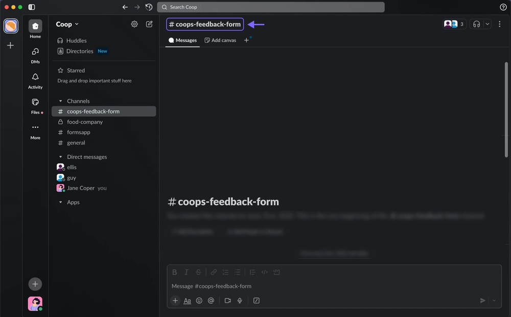 An image showing the “Slack” channel where you need to click its name