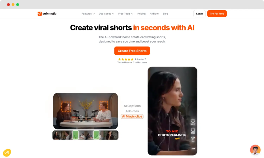 The homepage of Submagic