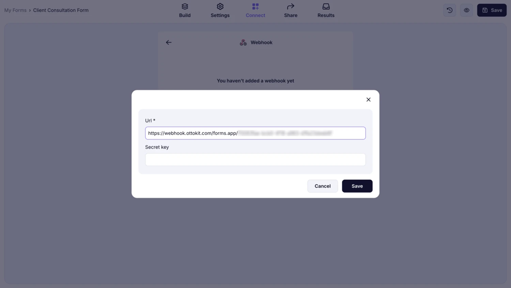 An image showing the area where you need to paste the webhook URL you copied earlier after you pressed “Add webhook”