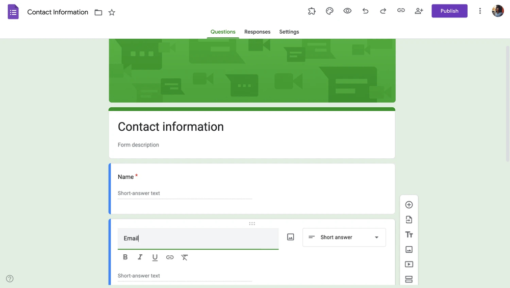 Workspace of Google Forms