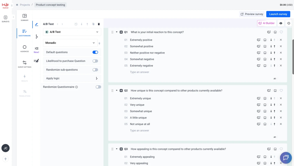Workspace of Pollfish (Source: G2)