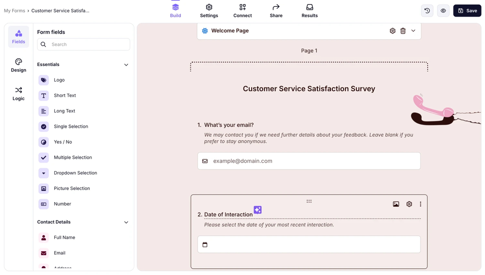 Workspace of forms.app